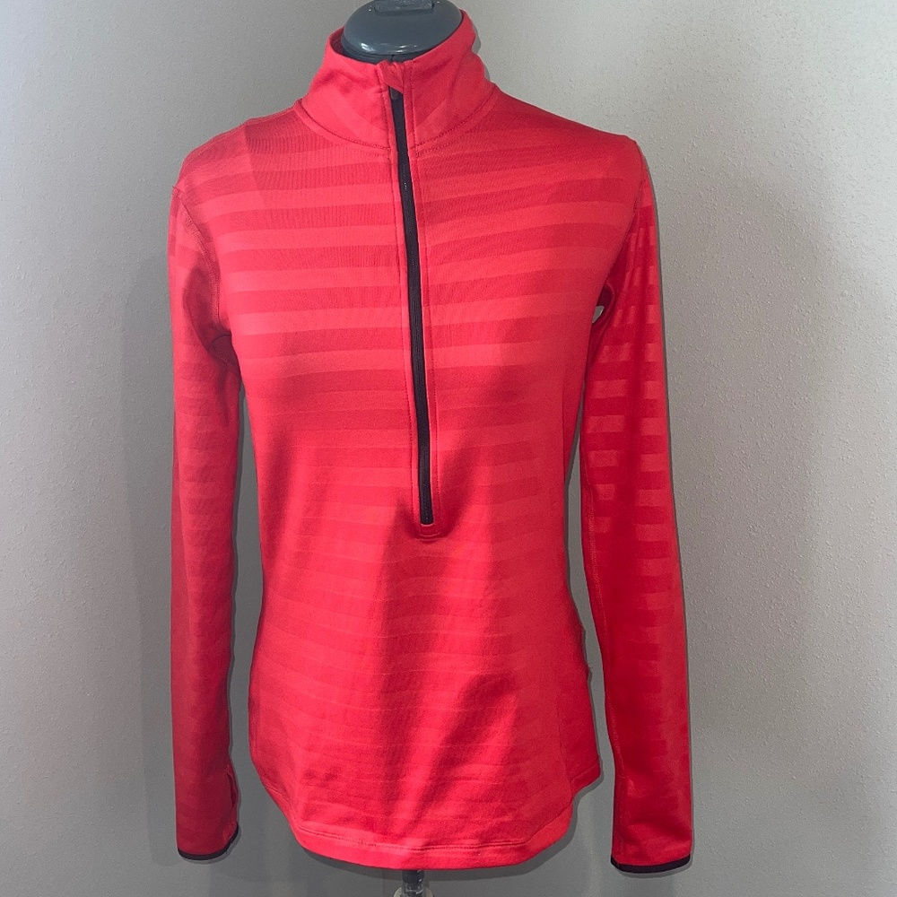 Nike Pro Dri Fit Womens 1/4 Zip Red Striped Sweatshirt Medium Lined Cozy
